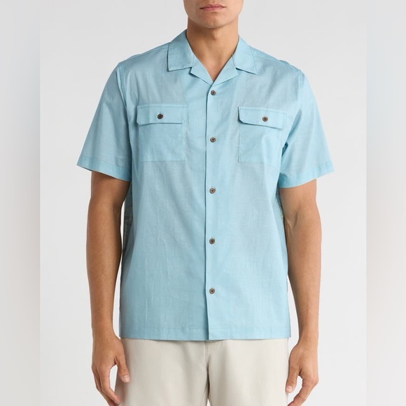 Travis Mathew Windy Bay Short Sleeve Dusty Blue Button-Up Shirt Size XL NWT - Picture 2 of 11